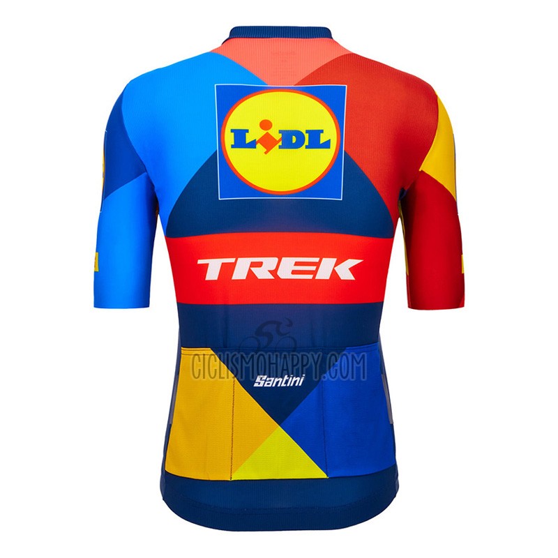 Lidl-trek Cycling Jersey Bib Short 2023 Short Sleeve Blue Yellow